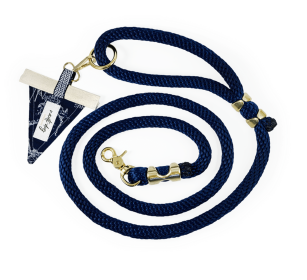 Carta Marina Navy Vintage Nautical Toile Premium Rope Dog Leash