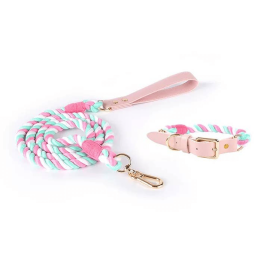 Luxe Royal Leather Rope Leash and Collar Set (size: LColor)