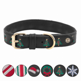 Halo Dog Collar (Color: Leather with Christmas Christmas Tree Embroidery, size: S)
