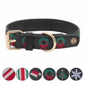 Halo Dog Collar (Color: Leather with Christmas Wreath Embroidery, size: XL)