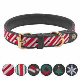 Halo Dog Collar (Color: Leather with Candy Cane Embroidery, size: XL)