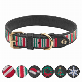 Halo Dog Collar (Color: Leather with Christmas Stripes Embroidery, size: M)