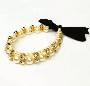 Lovely Pearl Ribbon Necklace (Color: White, size: medium)