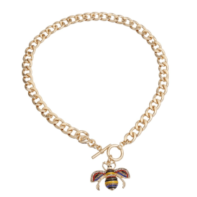 Rhinestone Bee Toggle Necklace (Color: Yellow, size: large)
