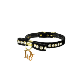 Velvet Dior Charm Collar (Color: Black, size: 16")
