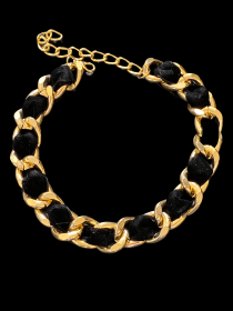 Gold Chain Velvet Collar (Color: Black, size: large)