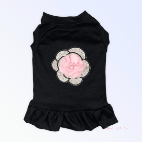 Chiffon and Rhinestone Camellia Dress (Color: PINK FLOWER, size: medium)