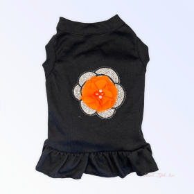 Chiffon and Rhinestone Camellia Dress (Color: ORANGE FLOWER, size: medium)