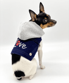 Denim Hoodie "Love" Harness Vest (Color: Gray, size: MD)