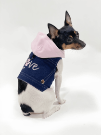 Denim Hoodie "Love" Harness Vest (Color: Pink, size: XXS)